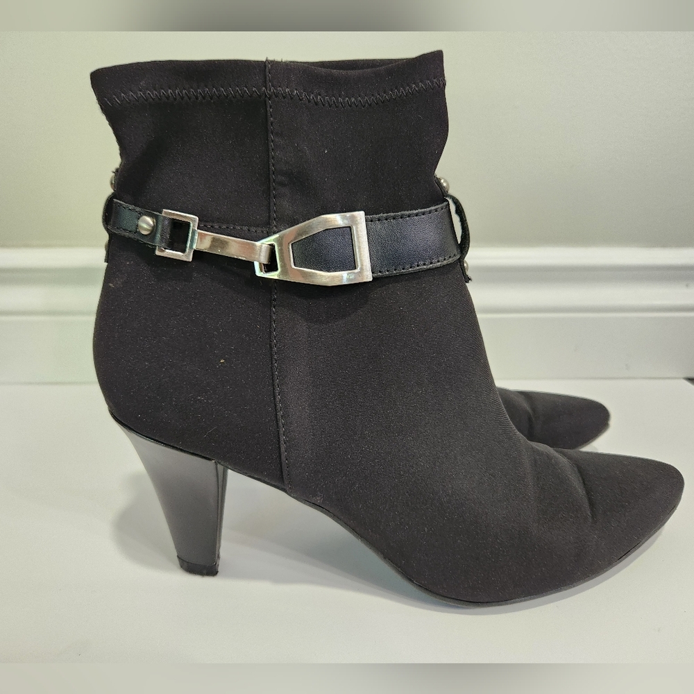 Etienne Aigner E-Harmony Black Heeled Boots with Silver Buckle